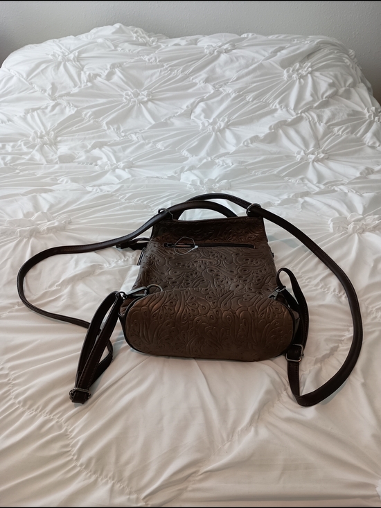 Elegant Brown Italian Made Women\'s Embossed Leather Backpack Tote main image 14
